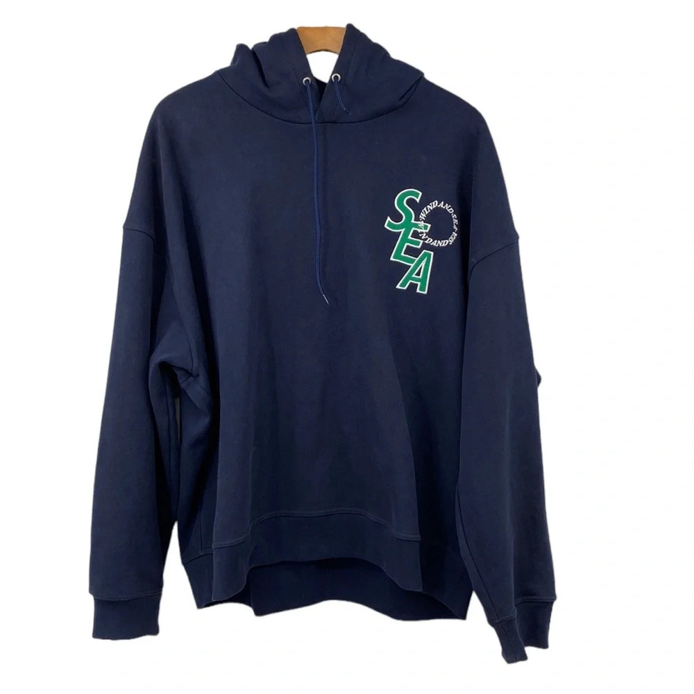 Wind and Sea Hoodie Men's Size XL Navy Cotton‎ Long Sleeve Drawstring Sweatshirt